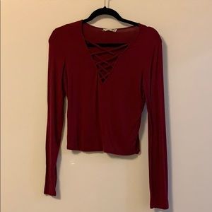 Deep V Maroon Long Sleeve